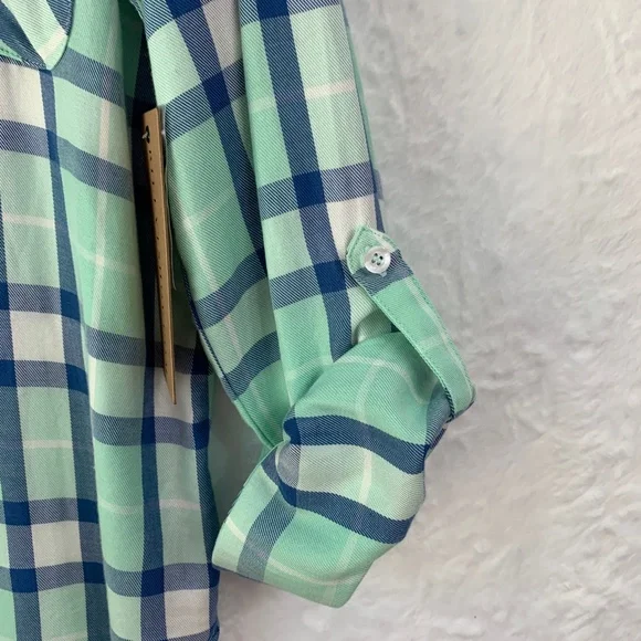 Billy T Lyocell Green & Blue Plaid Relaxed Flannel Sz Large - Picture 5 of 15